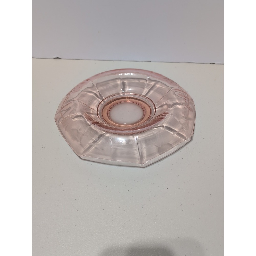 Vintage Depression Pink Glass Console Dish Etched Centerpiece decor